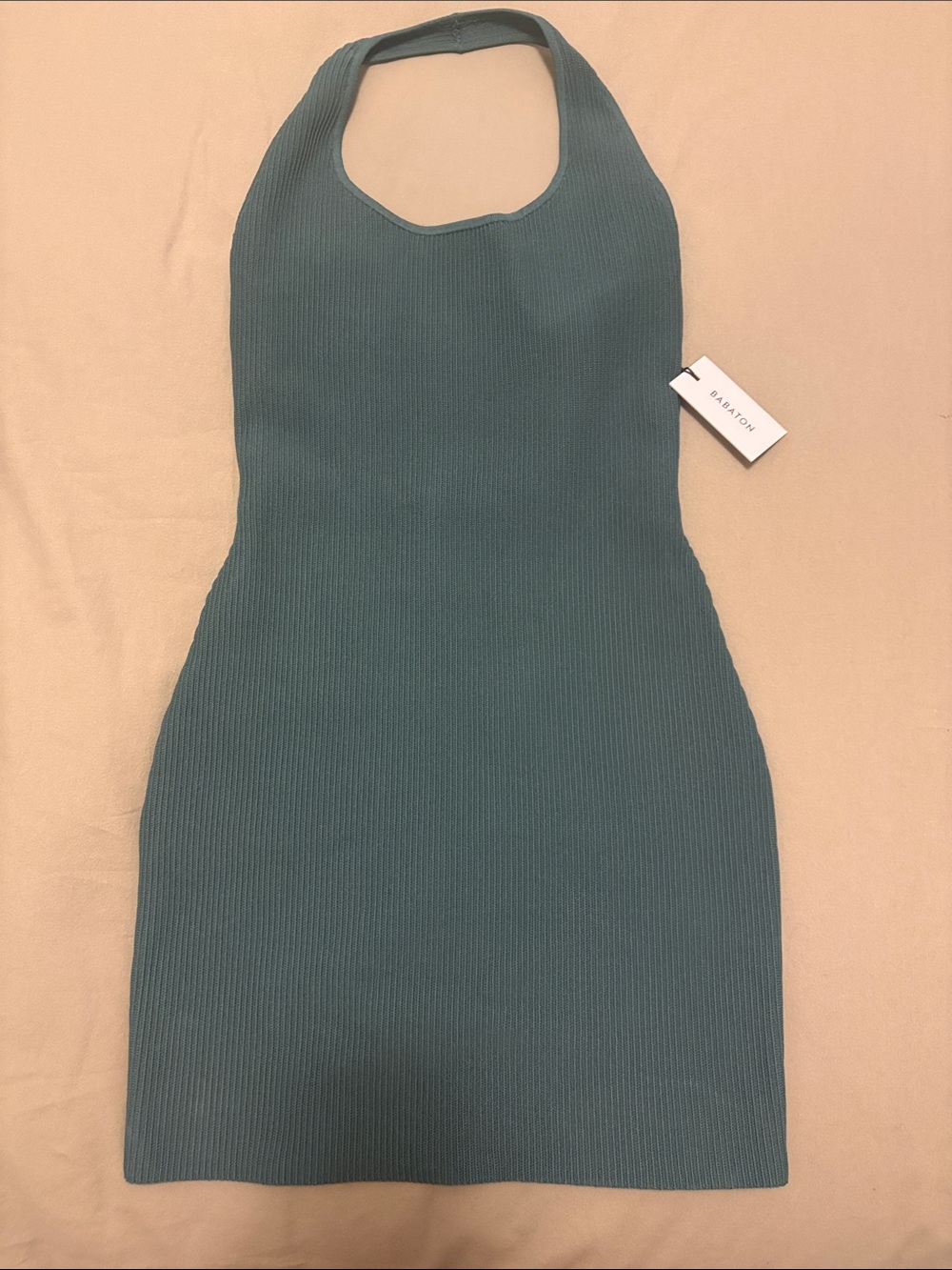 Babaton Teal Ribbed Halter Mini Dress